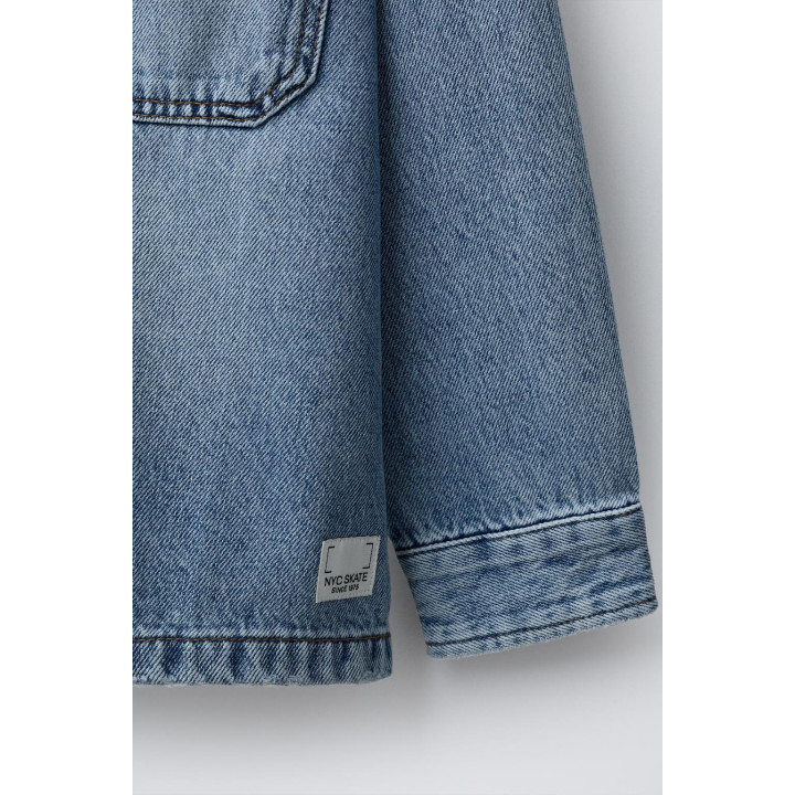 ДЖИНСОВАЯ КУРТКА-РУБАШКА С ОТСТЕГИВАЮЩИМСЯ ФЛИСОВЫМ КАПЮШОНОМ