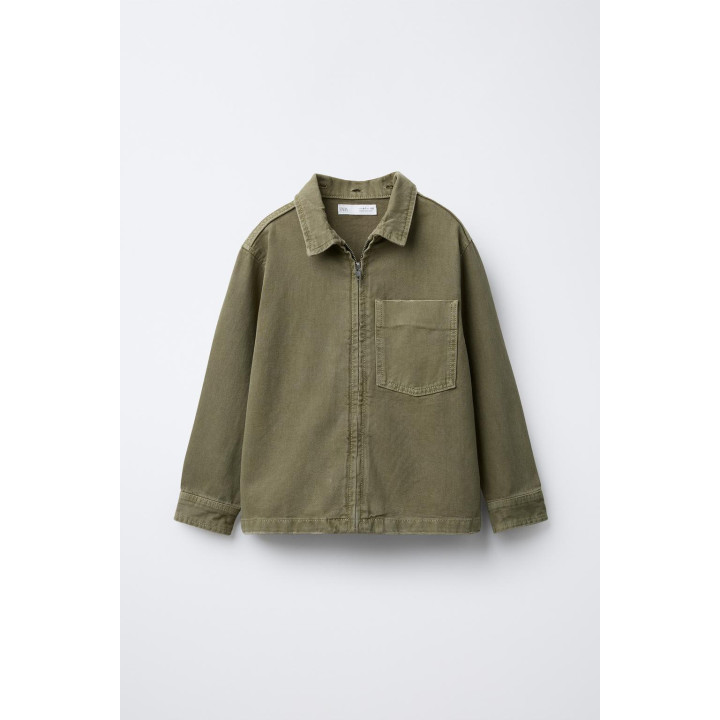 КУРТКА-РУБАШКА ИЗ ТВИЛА С ОТСТЕГИВАЮЩИМСЯ КАПЮШОНОМ