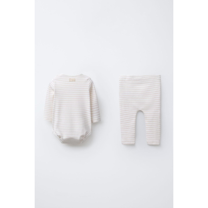 КОМПЛЕКТ ИЗ БОДИ И ЛЕГИНСОВ С МИШКОЙ И ПОЛОСКАМИ