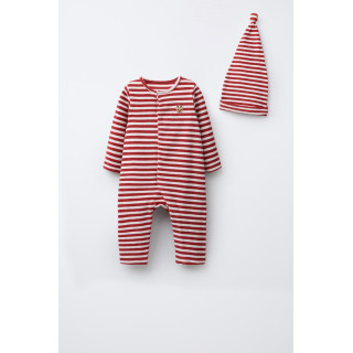 КОМБИНЕЗОН И ШАПОЧКА С ПОМПОНОМ И ПОЛОСКАМИ