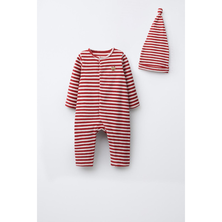 КОМБИНЕЗОН И ШАПОЧКА С ПОМПОНОМ И ПОЛОСКАМИ