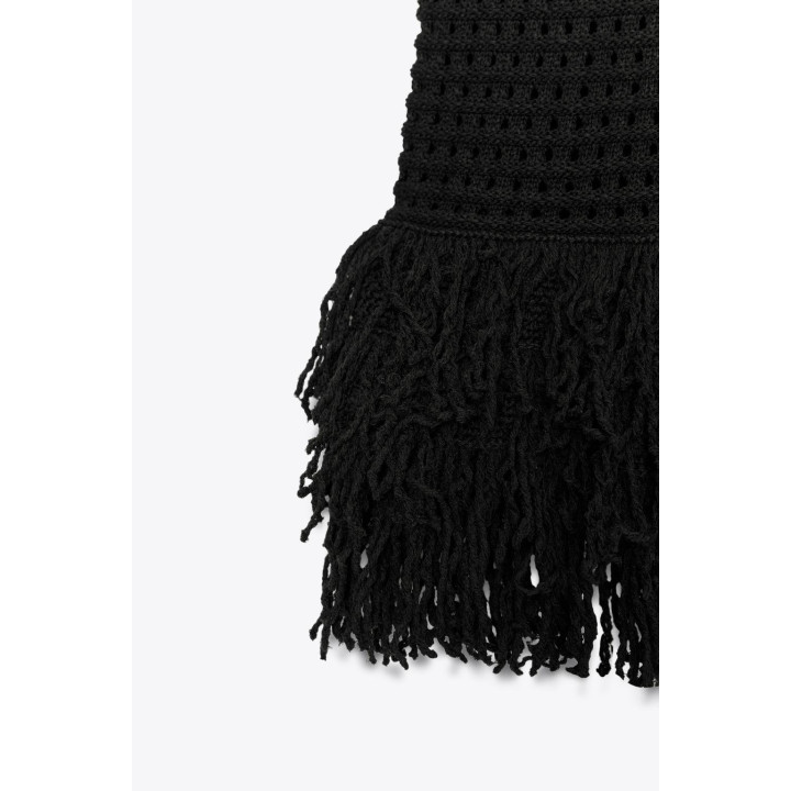 ТРИКОТАЖНЫЙ ТОП В КЛЕТКУ С БАХРОМОЙ