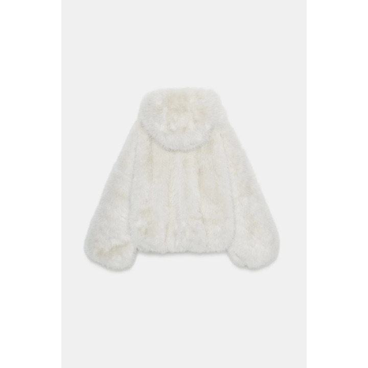 КОРОТКОЕ ПАЛЬТО ИЗ ИСКУССТВЕННОГО МЕХА С КАПЮШОНОМ