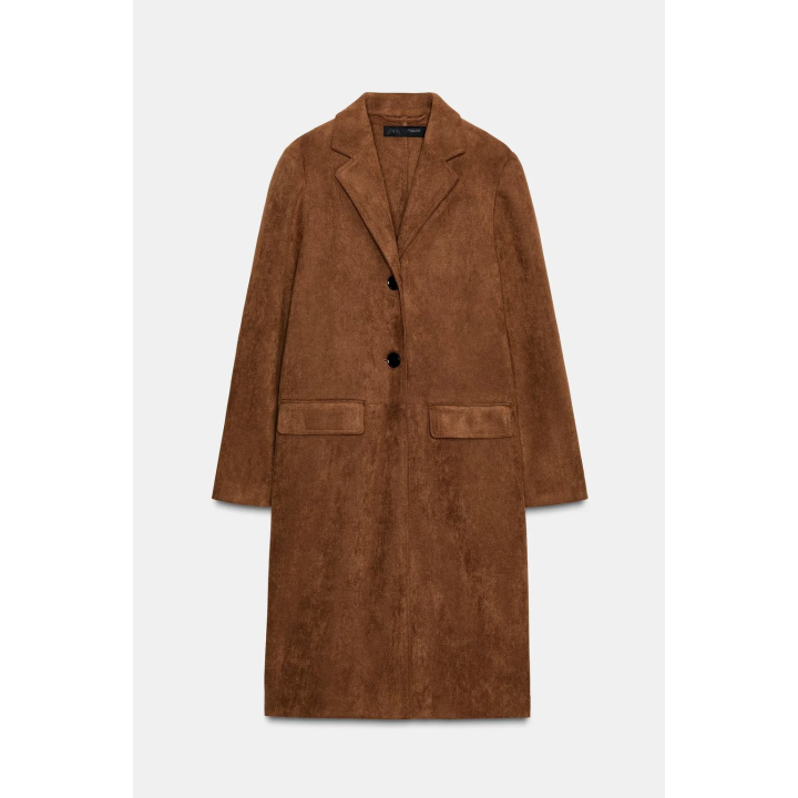 ПАЛЬТО-СЮРТУК ИЗ ТКАНИ ПОД ЗАМШУ