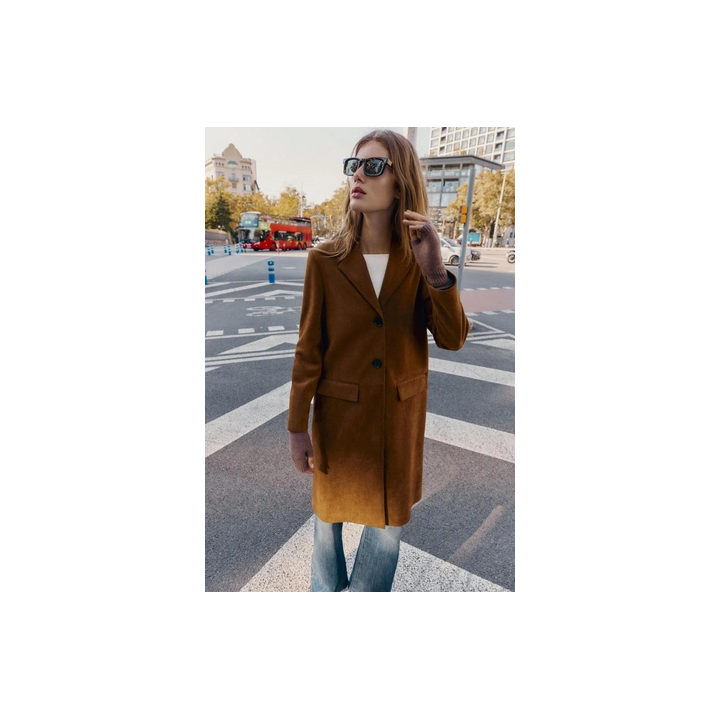 ПАЛЬТО-СЮРТУК ИЗ ТКАНИ ПОД ЗАМШУ