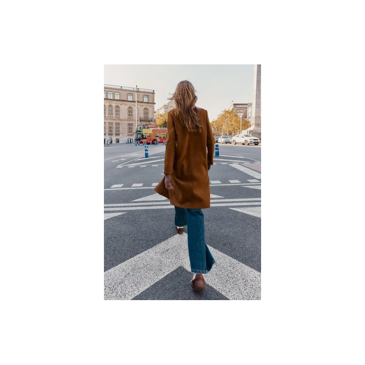 ПАЛЬТО-СЮРТУК ИЗ ТКАНИ ПОД ЗАМШУ