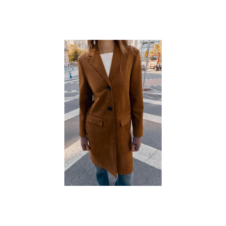 ПАЛЬТО-СЮРТУК ИЗ ТКАНИ ПОД ЗАМШУ