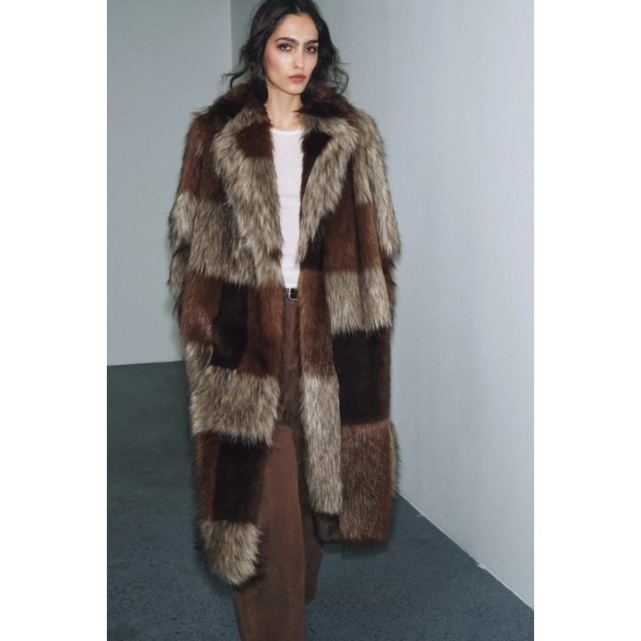 ПАЛЬТО ИЗ ИСКУССТВЕННОГО МЕХА В СТИЛЕ ПЭЧВОРК — ZW COLLECTION LIMITED EDITION