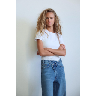 ДЖИНСЫ TRF WIDE-LEG С ВЫСОКОЙ ПОСАДКОЙ И КОСОЙ ЗАСТЕЖКОЙ