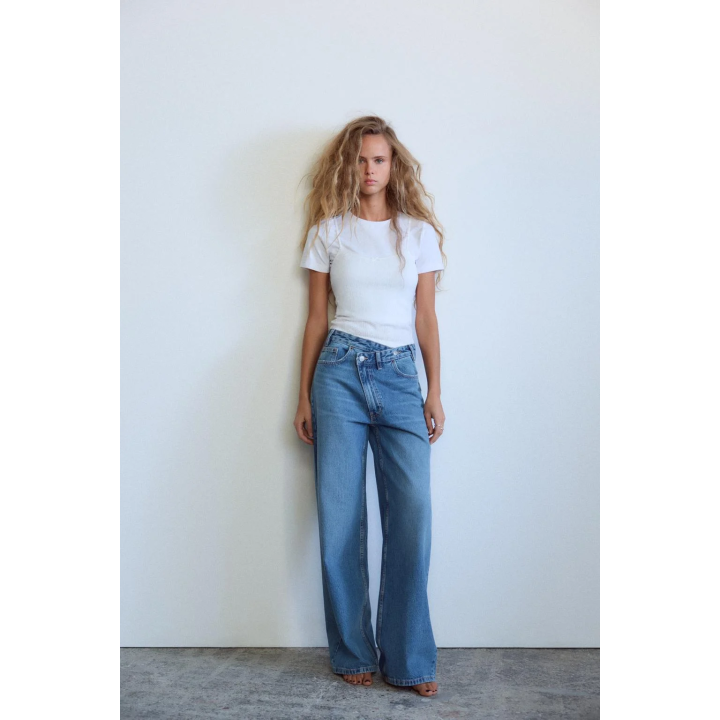ДЖИНСЫ TRF WIDE-LEG С ВЫСОКОЙ ПОСАДКОЙ И КОСОЙ ЗАСТЕЖКОЙ