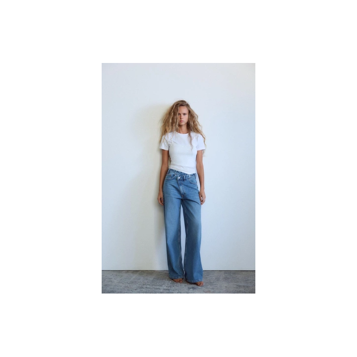 ДЖИНСЫ TRF WIDE-LEG С ВЫСОКОЙ ПОСАДКОЙ И КОСОЙ ЗАСТЕЖКОЙ