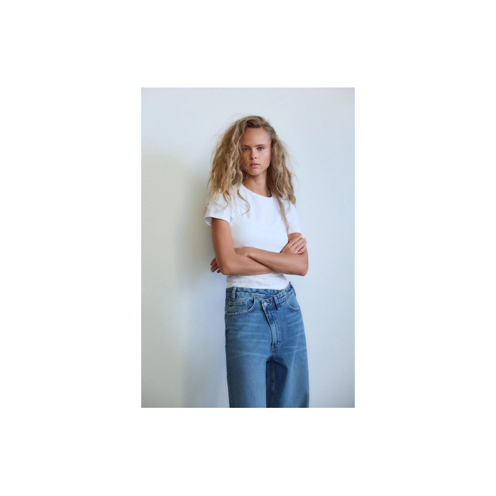 ДЖИНСЫ TRF WIDE-LEG С ВЫСОКОЙ ПОСАДКОЙ И КОСОЙ ЗАСТЕЖКОЙ