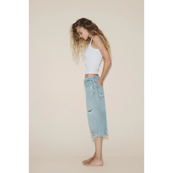 ДЖИНСОВЫЕ ШОРТЫ-БЕРМУДЫ TRF С РАЗРЕЗАМИ И НИЗКОЙ ПОСАДКОЙ