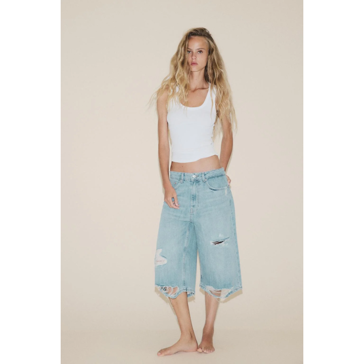 ДЖИНСОВЫЕ ШОРТЫ-БЕРМУДЫ TRF С РАЗРЕЗАМИ И НИЗКОЙ ПОСАДКОЙ