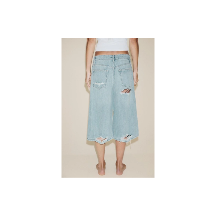 ДЖИНСОВЫЕ ШОРТЫ-БЕРМУДЫ TRF С РАЗРЕЗАМИ И НИЗКОЙ ПОСАДКОЙ