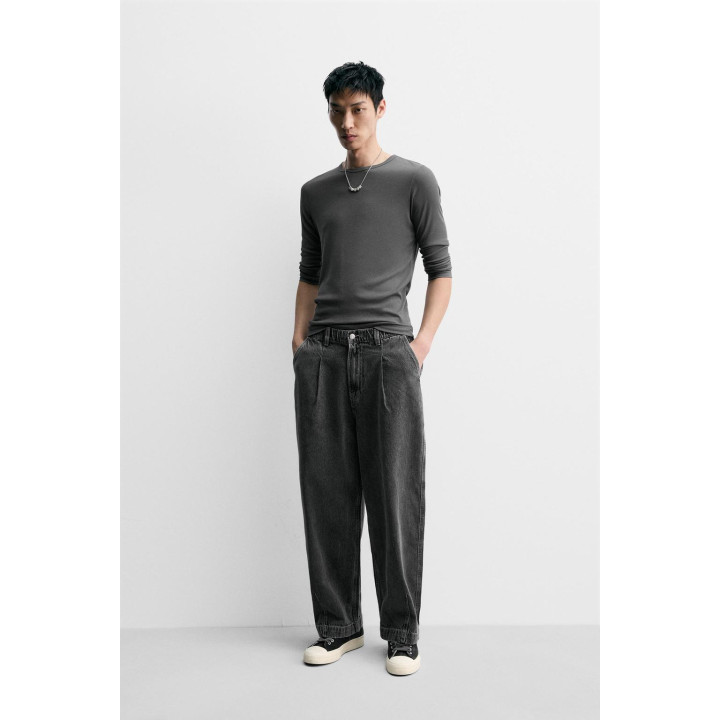 ДЖИНСОВЫЕ БРЮКИ ЧИНОС ШИРОКОГО КРОЯ СО СКЛАДКАМИ