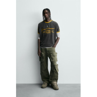 ФУТБОЛКА В РУБЧИК С КОНТРАСТНОЙ НАДПИСЬЮ