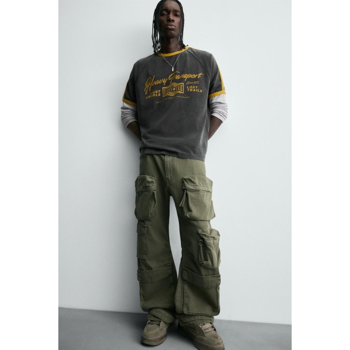 ФУТБОЛКА В РУБЧИК С КОНТРАСТНОЙ НАДПИСЬЮ