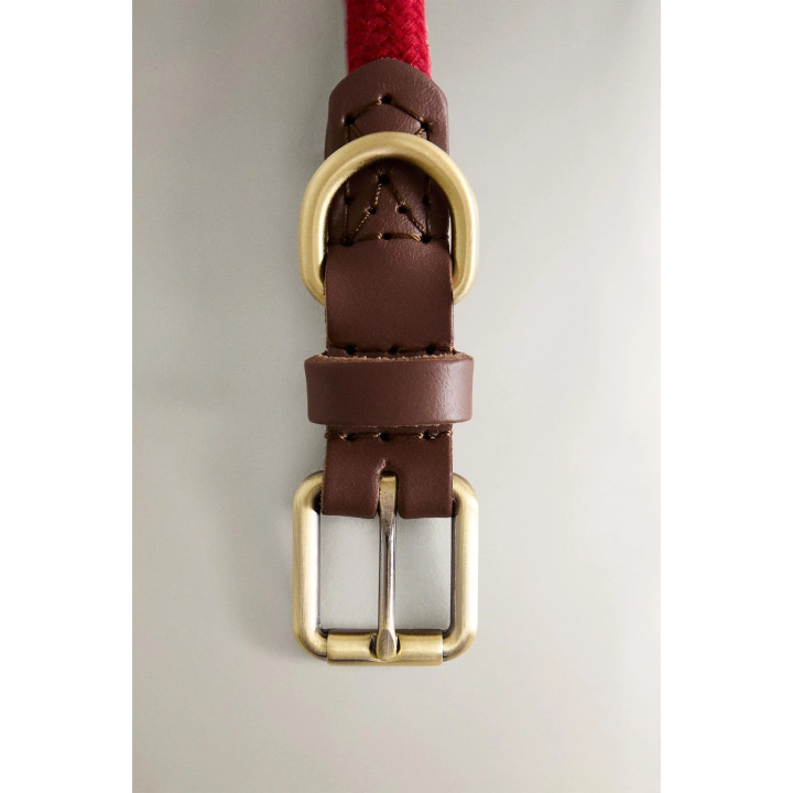 LEATHER AND ROPE DOG COLLAR