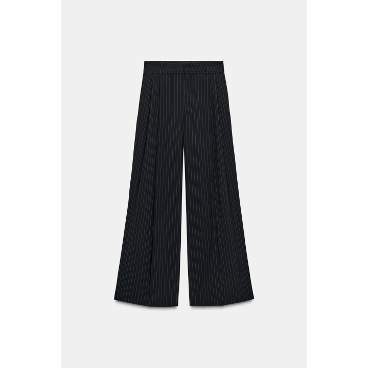 БРЮКИ В ТОНКУЮ ПОЛОСКУ С ЗАЩИПАМИ И КЛАПАНАМИ