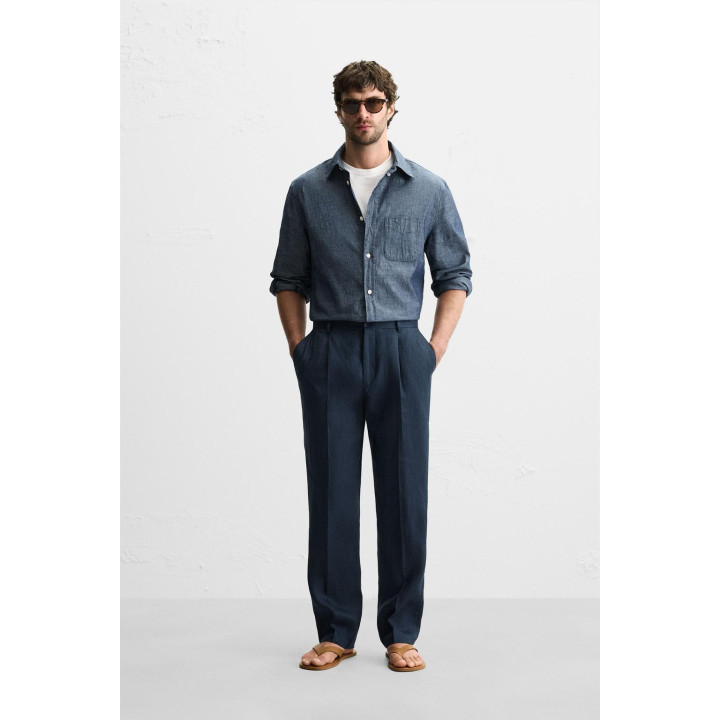 БРЮКИ ИЗ 100% ЛЬНА С ЗАЩИПАМИ