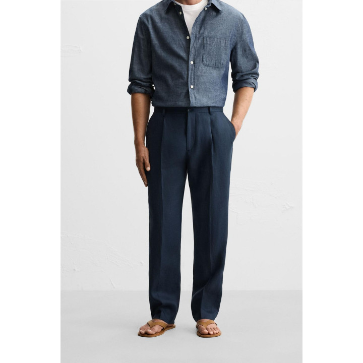 БРЮКИ ИЗ 100% ЛЬНА С ЗАЩИПАМИ