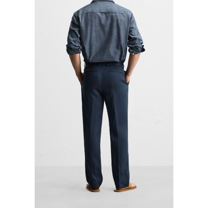 БРЮКИ ИЗ 100% ЛЬНА С ЗАЩИПАМИ