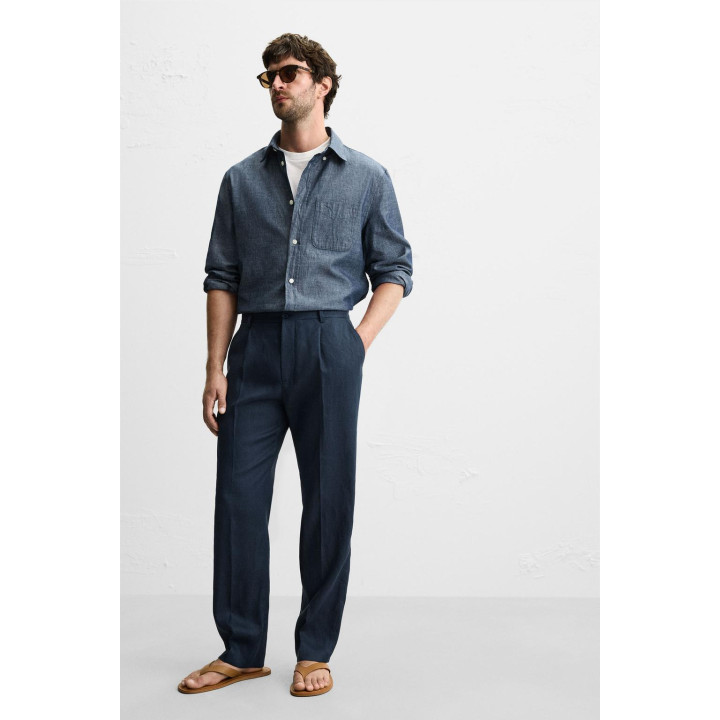 БРЮКИ ИЗ 100% ЛЬНА С ЗАЩИПАМИ