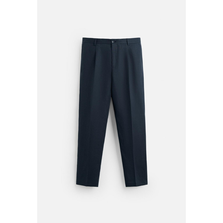 БРЮКИ ИЗ 100% ЛЬНА С ЗАЩИПАМИ