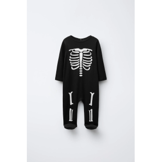 ПИЖАМА-СЛИП С ПРЕОБРАЗУЕМЫМИ СТОПАМИ, СКЕЛЕТ, СВЕТЯЩАЯСЯ В ТЕМНОТЕ