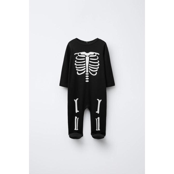 ПИЖАМА-СЛИП С ПРЕОБРАЗУЕМЫМИ СТОПАМИ, СКЕЛЕТ, СВЕТЯЩАЯСЯ В ТЕМНОТЕ