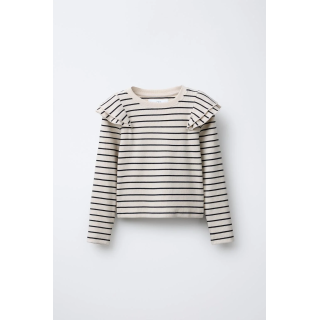 ЛОНГСЛИВ В РУБЧИК В ПОЛОСКУ С ВОЛАНАМИ