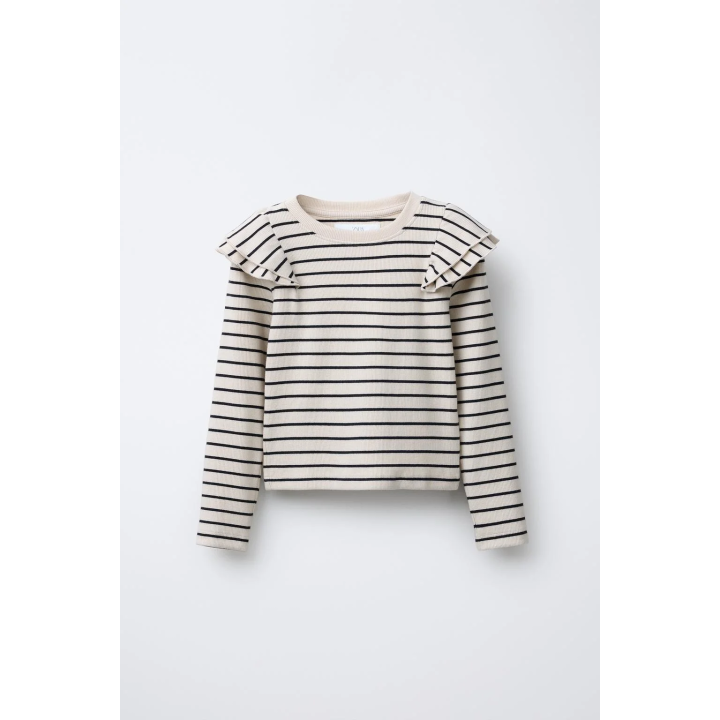 ЛОНГСЛИВ В РУБЧИК В ПОЛОСКУ С ВОЛАНАМИ