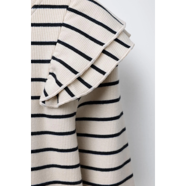 ЛОНГСЛИВ В РУБЧИК В ПОЛОСКУ С ВОЛАНАМИ