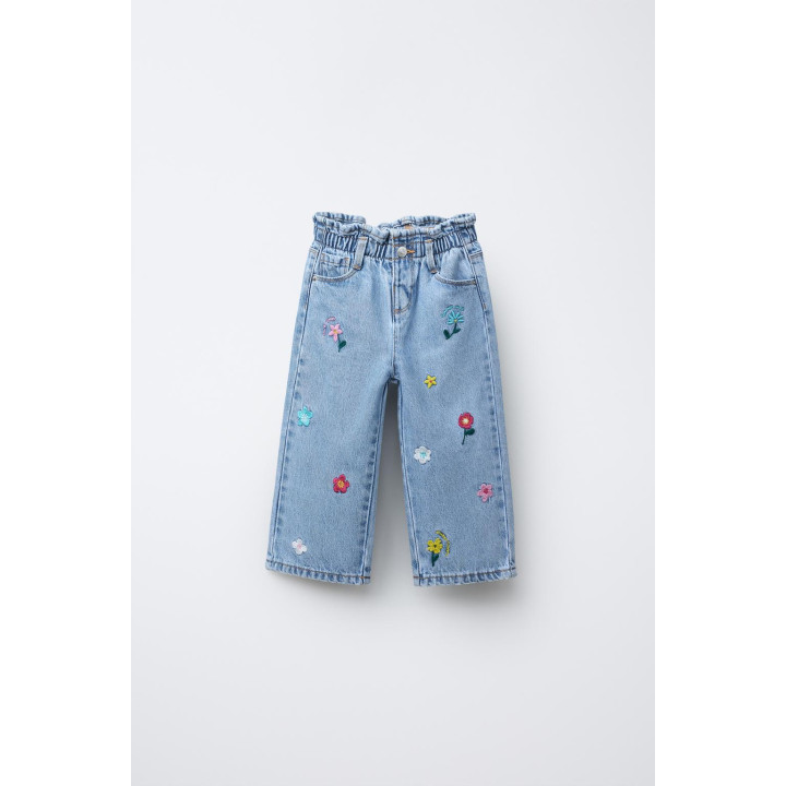 ДЖИНСЫ PAPERBAG С ЦВЕТОЧНОЙ ВЫШИВКОЙ