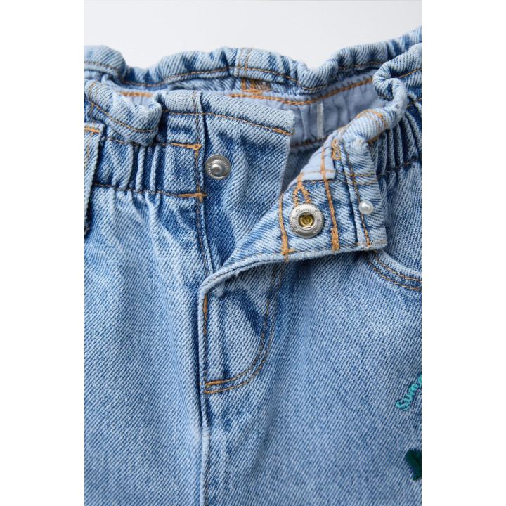 ДЖИНСЫ PAPERBAG С ЦВЕТОЧНОЙ ВЫШИВКОЙ