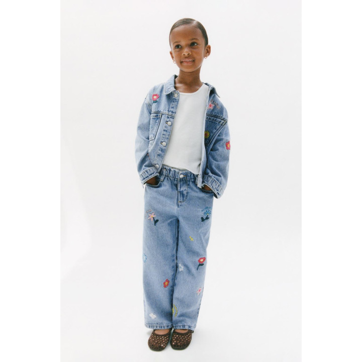 ДЖИНСЫ PAPERBAG С ЦВЕТОЧНОЙ ВЫШИВКОЙ