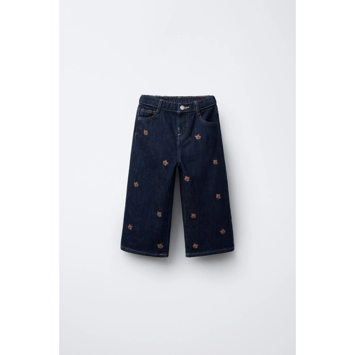 Джинсы-кюлоты с вышитым медвежонком