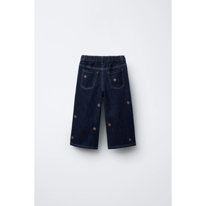 Джинсы-кюлоты с вышитым медвежонком