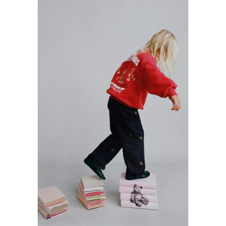 Джинсы-кюлоты с вышитым медвежонком