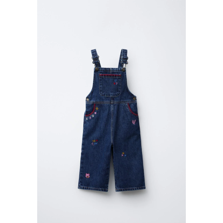 ДЖИНСОВЫЙ КОМБИНЕЗОН С КОНТРАСТНЫМИ ПОДТЯЖКАМИ