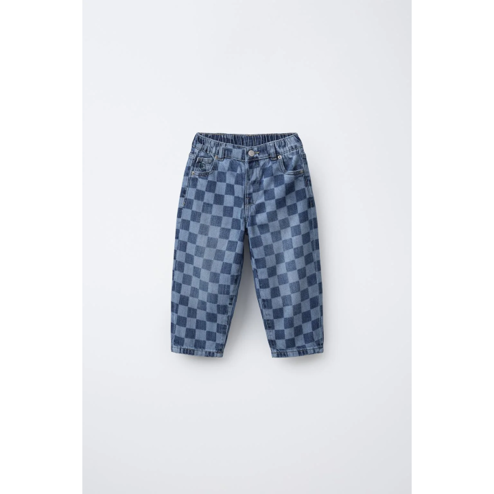 Джинсы прямого кроя в клетку