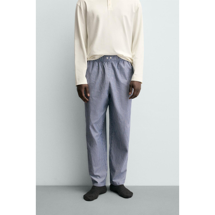 ПИЖАМА С ВОРОТНИКОМ И ПУГОВИЦАМИ В ПОЛОСКУ