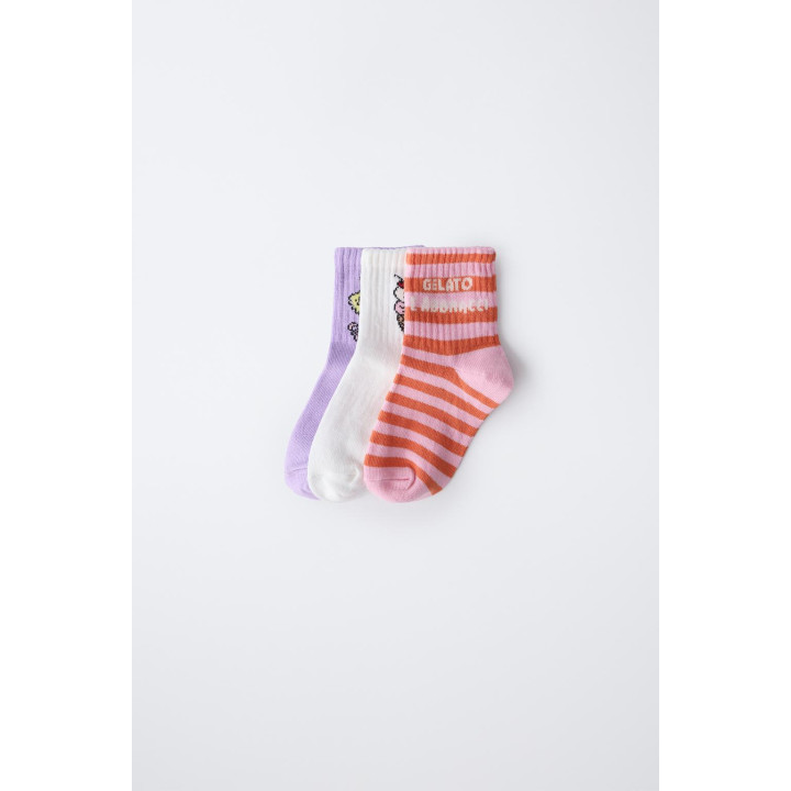 Набор из 3-х пар носков с принтами мороженого и полосками
