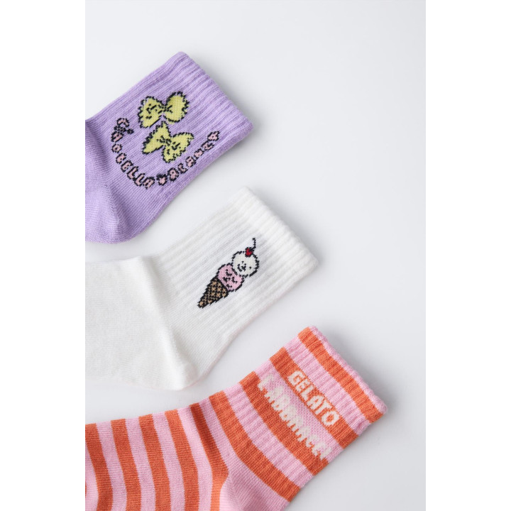 Набор из 3-х пар носков с принтами мороженого и полосками