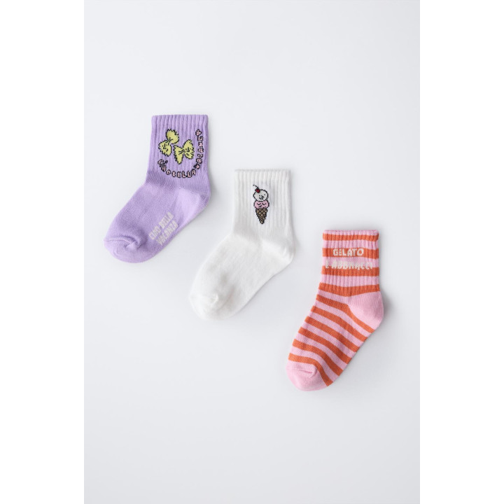 Набор из 3-х пар носков с принтами мороженого и полосками