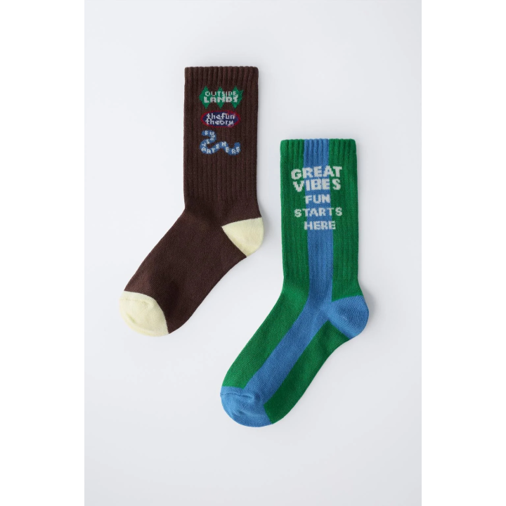 Набор из двух пар длинных носков с текстовым принтом