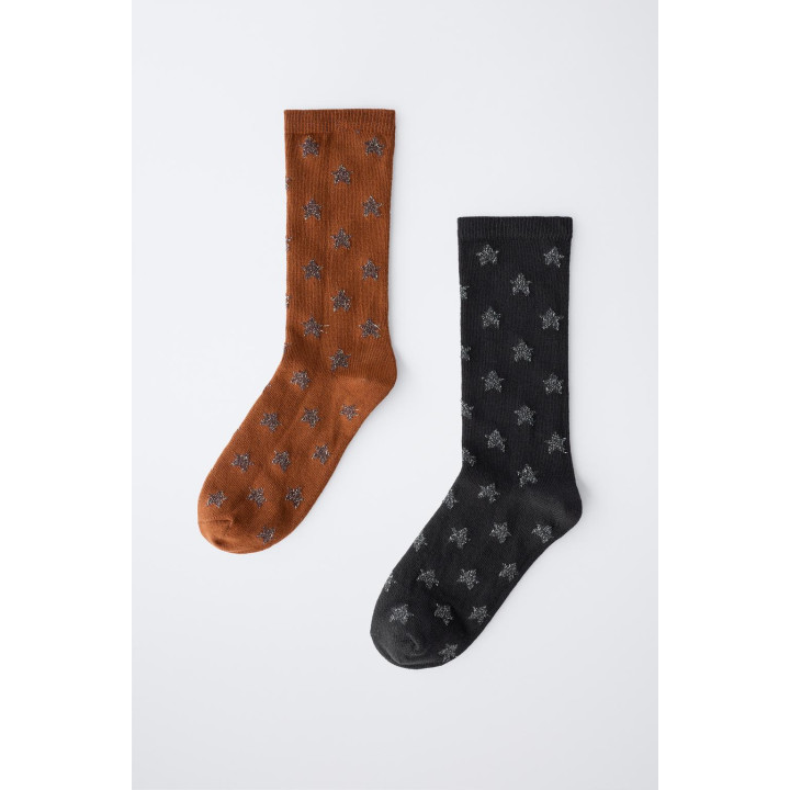 НАБОР ИЗ ДВУХ ПАР ВЫСОКИХ НОСКОВ С БЛЕСТЯЩИМИ ЗВЕЗДАМИ