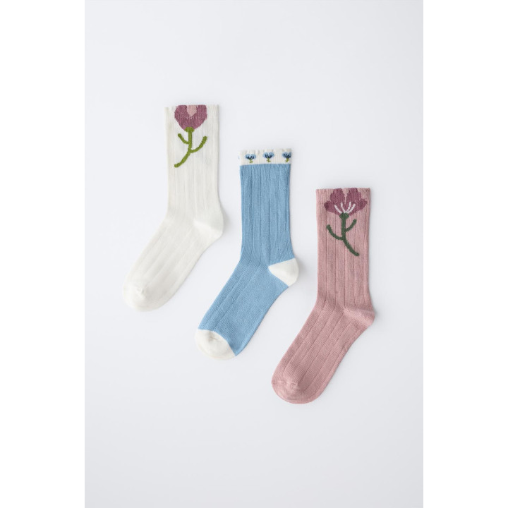 НАБОР ИЗ ТРЕХ ПАР НОСКОВ С ЦВЕТОЧНЫМ УЗОРОМ