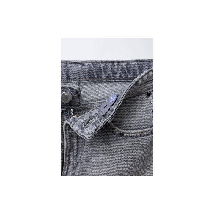 ДЖИНСОВАЯ ЮБКА-ШОРТЫ С ЗАКЛЕПКАМИ